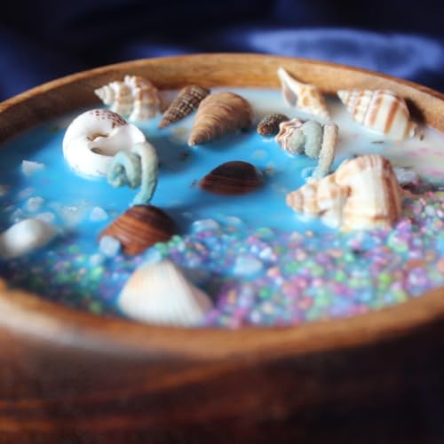 Bright Vela Ocean Wooden Bowl Candle(Theme), 100% Coconut Wax and Sea Shells with Natural Fragrance Oil. (Unscented)