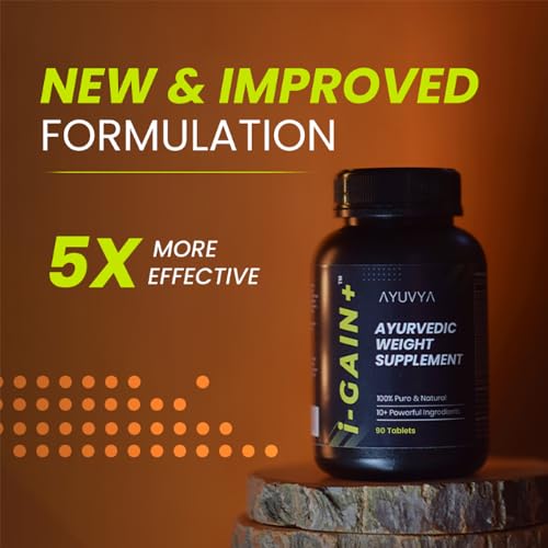 Ayuvya i-Gain+ Ayurvedic Weight Gainer| Helps in Increasing Muscle Mass & Strength | Herbal & Natural, Weight Gain Tablets | New & Improved Formula | 100% Ayurvedic | 90 Tablets