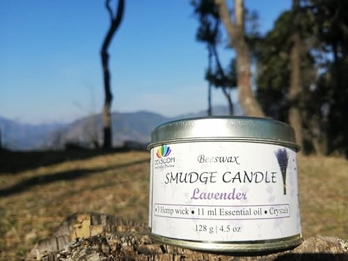 DEVSUDH Lavender Smudge Candle (Organic Beeswax & Hemp Wick)| India's 1st Triple Hemp Wick Candle| Manifestation Candle,Chakra Healing,Removes Negative Energy| Yoga,Meditation,Spa,Reiki,Aromatherapy|