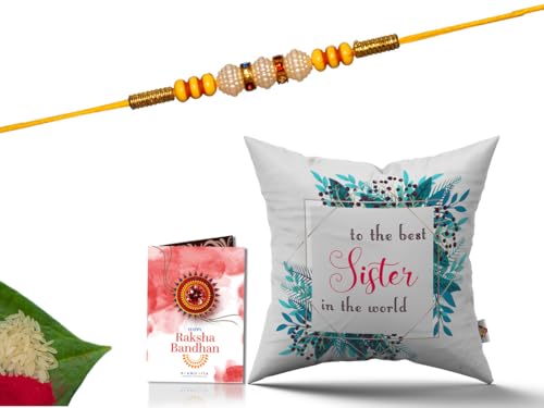 Pillow Rakhi for Brother with Gift - Rakhi with Rakhi Cushion with Filler Greeting Card- Rakhi for Brother, Gifts for Brother, Gifts for Rakhi, Gifts for Rakshabandhan Rakhi Gifts-CH-SIS-25-PA