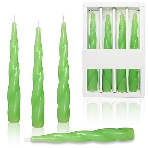 Christmas Taper Candlesticks Green Candles Spiral - 4 PCS Unscented Taper Candlesticks 7.5 inch Dinner Candle for Home Decor, Relaxation & All Occasions