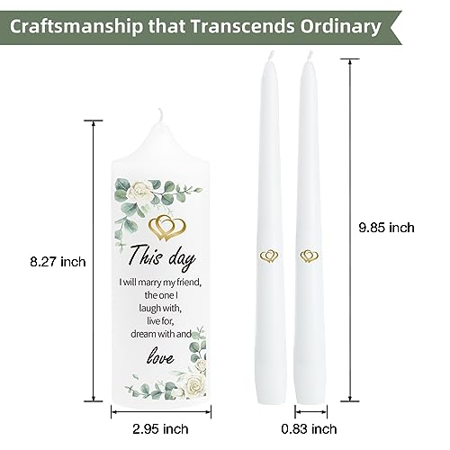 3 Unity Floral Candles for Wedding Ceremony Set with Perfect Golden Candle Holder, Fit for White Taper Pillar Candles, Religious Wedding Anniversary Big Events Gifts for Couple