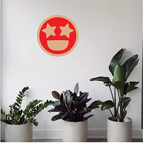 DOTME Star Eye Emoji Wooden With Vinyl Sticker Decorative Design Wall Décor For Home Bedroom Living Kitchen Hall DIY Art 8 INCH (Red)