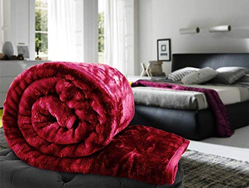 ARIVETS Super Soft Floral Embossed Printed Mink Single Bed Blanket for Winter, Ultrasoft & Cozy, Lightweight Ac Bed Blanket (Maroon, Double - 85x85 Inch)