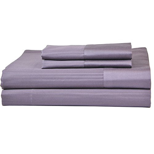 H.N. International Group Castle Hill 500 Thread Count Pinstripe Sheet Set with Solid Hem, Full, Grape