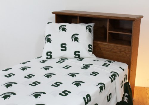 College Covers Michigan State Spartans Printed Sheet Set, King, White