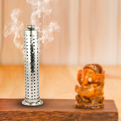 Shubhkart Nitya Stainless Steel Agarbatti Stand for Puja |Incense Stick Holder with Ash Catcher| 25cm Height |Stainless Steel Incense Burner| 1 Piece