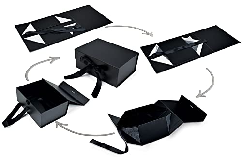 RBS® - Black Foldable Gift Box (1 Pack) Empty Gift Box with Satin Ribbon 23 x 16 x 10cm, Multipurpose Hamper Box Holds upto 5 kg Reuse Gift Boxes for Presents all occasions, Box for Packing