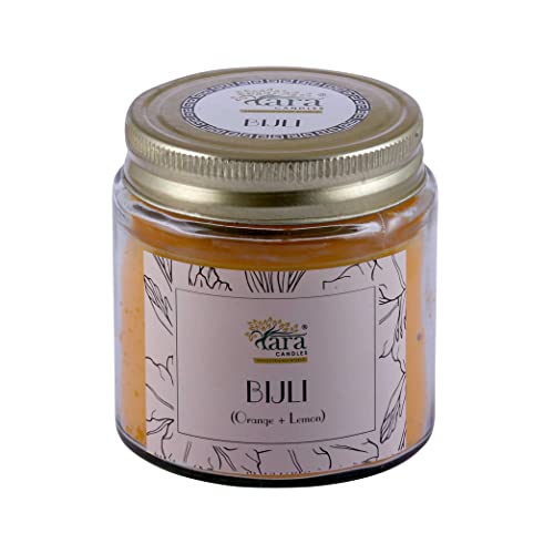 Tara Candles - Pataka of India - Bijali (Orange with Lemon Fragrance) | Scented & Smokeless Screw Lid Jar Candles |Cotton Wick |Relaxation & Aromatherapy | 100% Organic Blended Soy Wax | Large Size