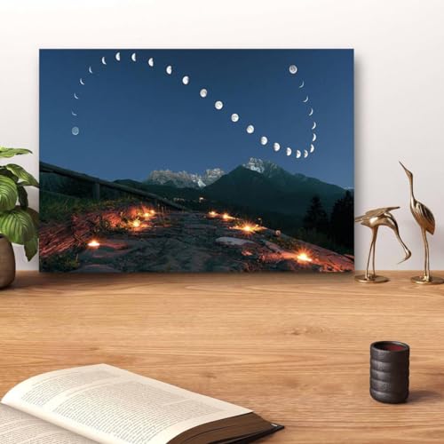 GADGETS WRAP Canvas Gallery Wrap Framed for Home Office Studio Living Room Decoration (14x11inch) - Lunar Curve