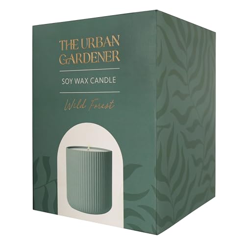 The Urban Gardener Wild Forest Scented Soy Candle in Reusable Ceramic Holder Height Approx 11.5cm Burn time Approx 25 Hours