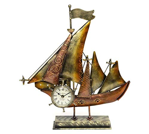 Medieval Arts Iron Decorative Boat Miniature Table Clock for Home Decoration for Living Room & Drawing Room