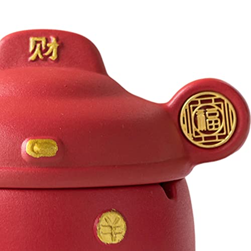 MYADDICTION Chinese God of Wealth Ashtray with Lid Feng Shui for Home Indoor Gift Red
