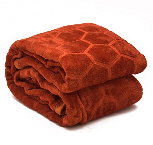 TAYCORE LIVING Floral Embossed Mink Blanket for Single Bed Blanket | Ultrasoft & Lightweight Solid Ac Blanket for Winter & Mild Winter (Rust Brown, Single Bed)