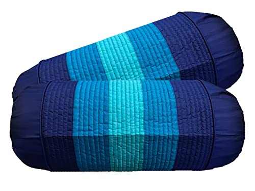 Home Shine Polyester Dupion Silk Stripes Bolster Cover 2 Pcs (Blue)