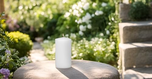 Biedermann & Sons Unscented Pillar Candles, Box of 4 German-Made, 6-Inch, White