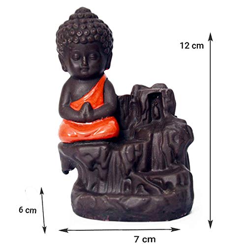 TRUESTAR_Meditating Buddha Monk Idol Smoke Backflow Conical Fountain Incense Stick Dhoop Batti Stand Holder with 10 dhoop Cones