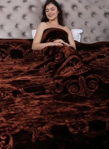 Infinity Club Mink Floral Embossed Super Soft Heavy Bed Velvet for Winter Blanket Quilt Rajai (Doube, Coffe)