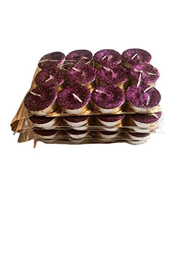 Candle Station Glitter tlight Pack of 60 tlight Purple Candles unscented Burning time 3 to 4 Hours in House 1 Hour in Open air Under Sky katori Size 1.5"x0.5"