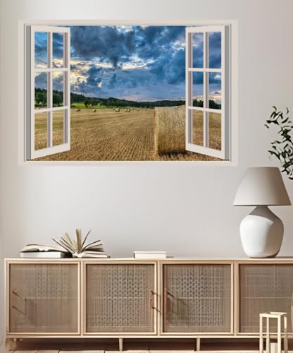 JVERF - JZZA21750 Germany Fields Hay Clouds| Self-Adhesive Open Window Wall Sticker