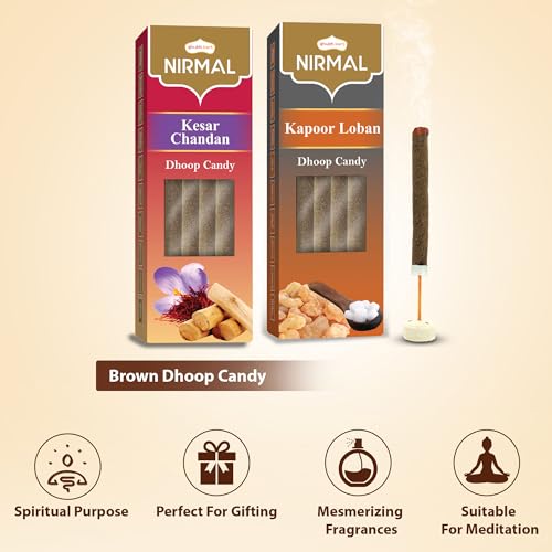 Shubhkart Nirmal Kapoor Loban Dhoop Candy 10N & Kesar Chandan Dhoop Candy 10N (Pack of 2) Natural Organic Dual Fragrance Dry Dhoop Stick for Pooja, Meditation, Festivals and Spiritual Events (10N x 2)