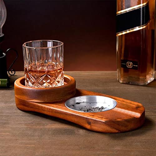 MERISHOPP™ 2 in 1 Wooden Cigar Ashtray Holder Tray Gifts for Office Boyfriend Husband Round