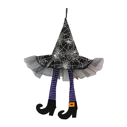 SAZ DEKOR Witch Legs Hat Hanging Sign Horror Party Ornament for Mantel Parties Bedroom Violet