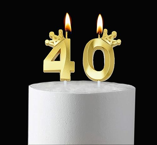 2.56 inch Gold 40 Number Birthday Candles,Gold Cake Number Candles, Numeral 40 Cake Topper for Birthday Decorations