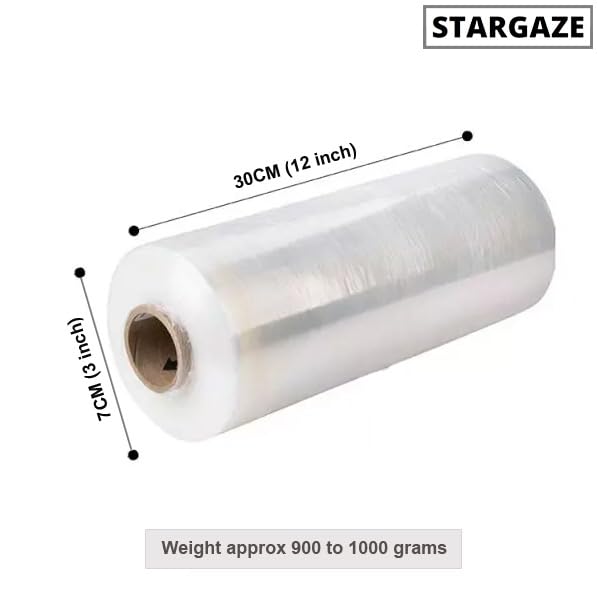 STARGAZE 12 Inch (30 Cm) X 200 Meters Large Oxo-Biodegradable Transparent Stretchable Film Wrap Roll For Packing And Multipurpose Use. 900-950 Grams In Weight. (Pack Of 1)