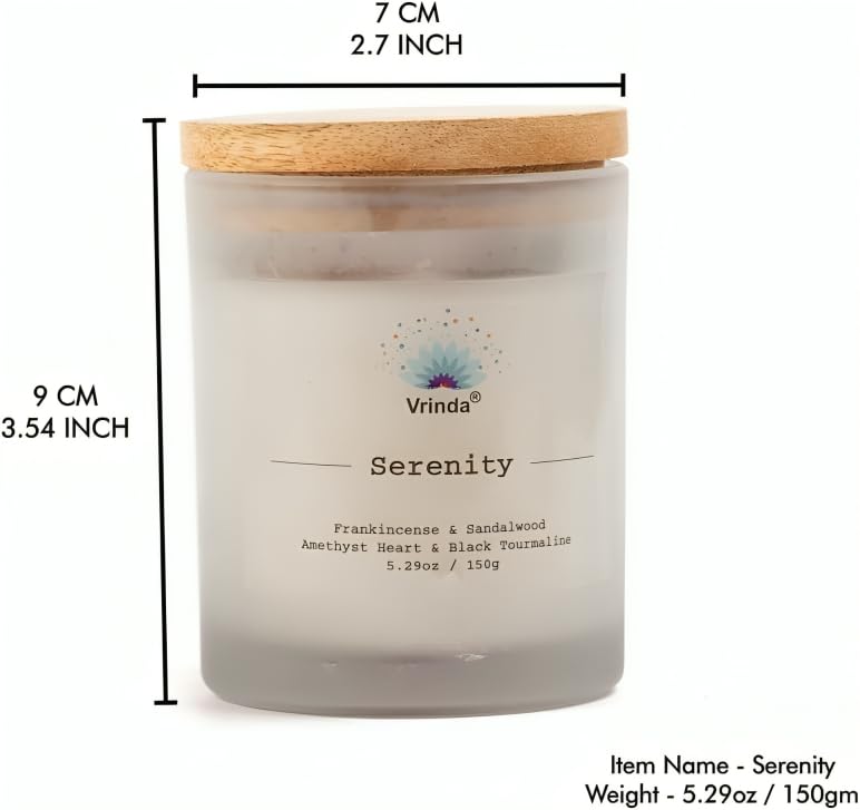 Vrinda® Serenity Glass Scented Candle with Crystals, Soy Blend. Approx. 5.29Oz