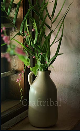 Craftribal White Ceramic Flower Vase | Milk Jug Vase, 6 inches | Flower Vase for Center Table (Matte Finish)