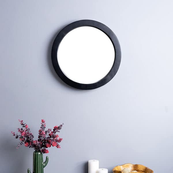 Wellgoodhouse Wall Mirror Wooden Designer Mirror | Round Shape | Black Frame | 18 x 18 inches