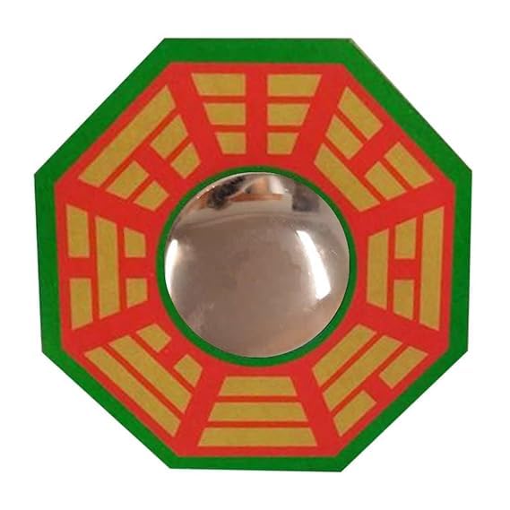 Omdariya Set of Two Vastu Bagua Pakua Convex Wooden Mirror Wall Hanging Décor for Positive (Chi) Energy Set of 2