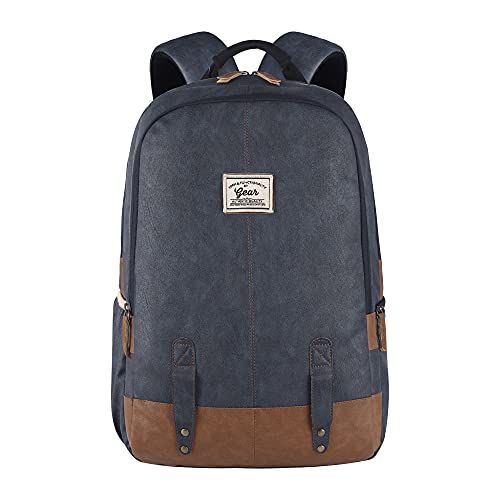 Gear Classic 20L Small Faux Leather Water Resistant Anti Theft Laptop Backpack/Backpack for Men/Women (Navy-Tan)