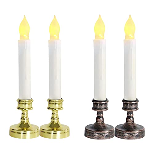 ATORSE® 2Pcs Led Candle Light Window Taper Candles Flickering for Wedding Decoration Aureate