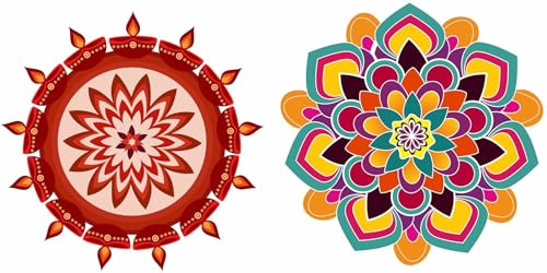 Diwali Special - Colourful Decorative Rangoli Sticker Size- 30 cm x 30 cm Set of 2 (AS156)