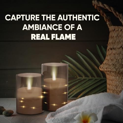 ZODZE Flameless LED Candles with Timer 5 Pc Flickering Flameless Candles for Romantic Ambiance and Home Decoration Durable Acrylic Shell,with Embedded Star String，Battery Operated Candles