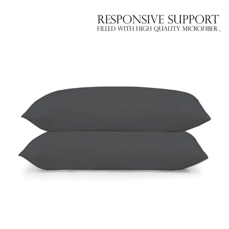 Bright Décor Microfiber Pillow Set of 2 for Sleeping - 20x30 Inches, Dark Grey