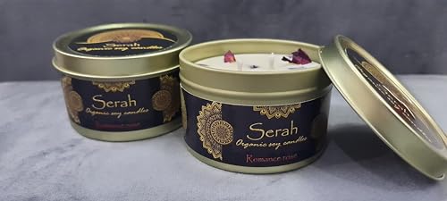 Serah Organic 200 ML Rose-Scented Soy Candles - Handpoured, Double Wick, Infused with Dried Rose Petals - Ideal for Rose Day and Valentine's Day - Elegant Gift for Love