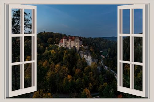 JVERF - JZZA21695 Germany Castles Forests Roads Evening Burg| Self-Adhesive Open Window Wall Sticker