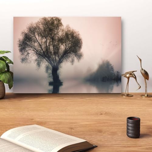 GADGETS WRAP Canvas Gallery Wrap Framed for Home Office Studio Living Room Decoration (14x11inch) - Trees On Lake