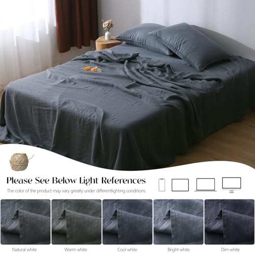 Victory Symbol 100% French Natural Linen Bedding Ultra Soft Stone Washed 4 Piecces Sheets Set(Silver Gray,Queen)