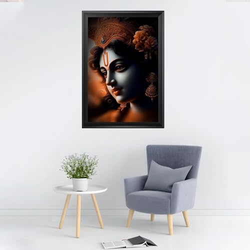 Frame Cart Divine Radiance Krishna Face Wall Art Photo Frame - Spiritual Home Decor for Serenity and Joy (12x18 inches, 01)