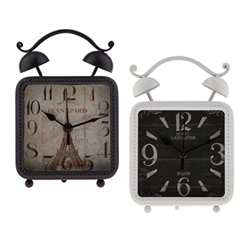 CALANDIS Retro Style Shabby Iron Clock Home Desk Table Clock Ornament White