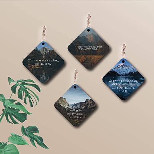 woopme® 4 PCs Mountain Quotes Printed Wall Hanging For Home Office Restaurant Hall Wall Decor (8 x 8 Inch)