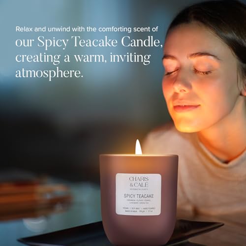 Charis & Cale Spicy Teacake Candle Jar - 150 Gm | Smokeless, Soot-Free & Non-Toxic Candles for Home Decor & Aromatherapy | Long Burning Time of 25+ Hours | Best for Gifting & Meditation