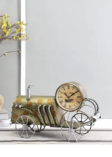 Iron Metal Handmade Decorative Gold and Copper Train Engine Table Clock for Table, Desk, Living Room, Bedroom, Halls, Offices, Cafe, etc.