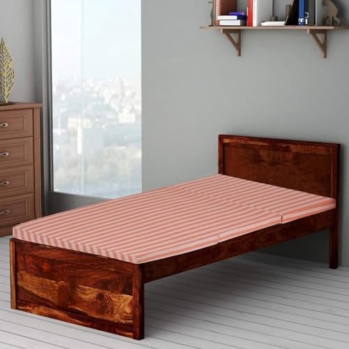 COLOFLY Dual Comfort Reversible | Foldable UHD Foam | Single Bed Mattress | 3 Fold Orange-Strips | (72x35x2)