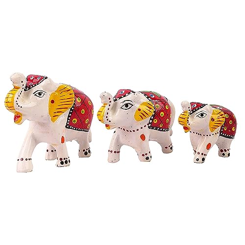 Shree Shyam Art Handcrafted Paper Mache Elephant Showpiece, Standard, White 3 Piece