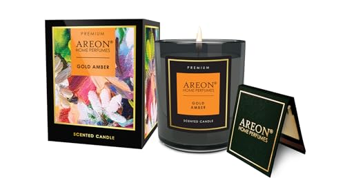 Areon Scented Candle- Gold Amber (125 gm) | Refreshing Scent | Ideal for Home Décor | Aesthetic Glass Tumbler